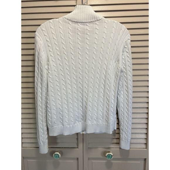 Lauren Ralph Lauren Cable Knit Zip Up Sweater Size L Long Sleeve Gold Logo - Picture 4 of 6